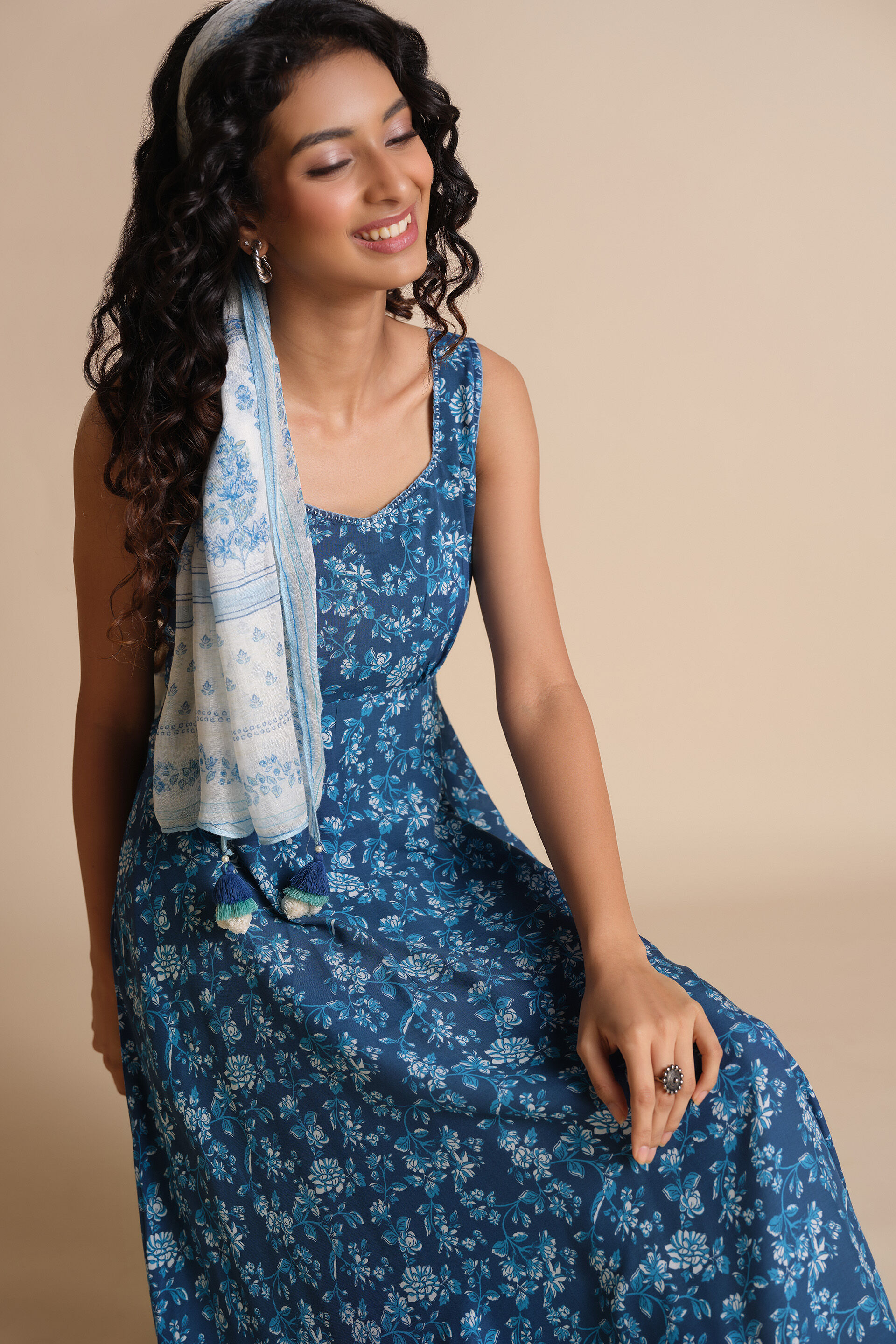 Neela Phool Dress, Blue, image 3